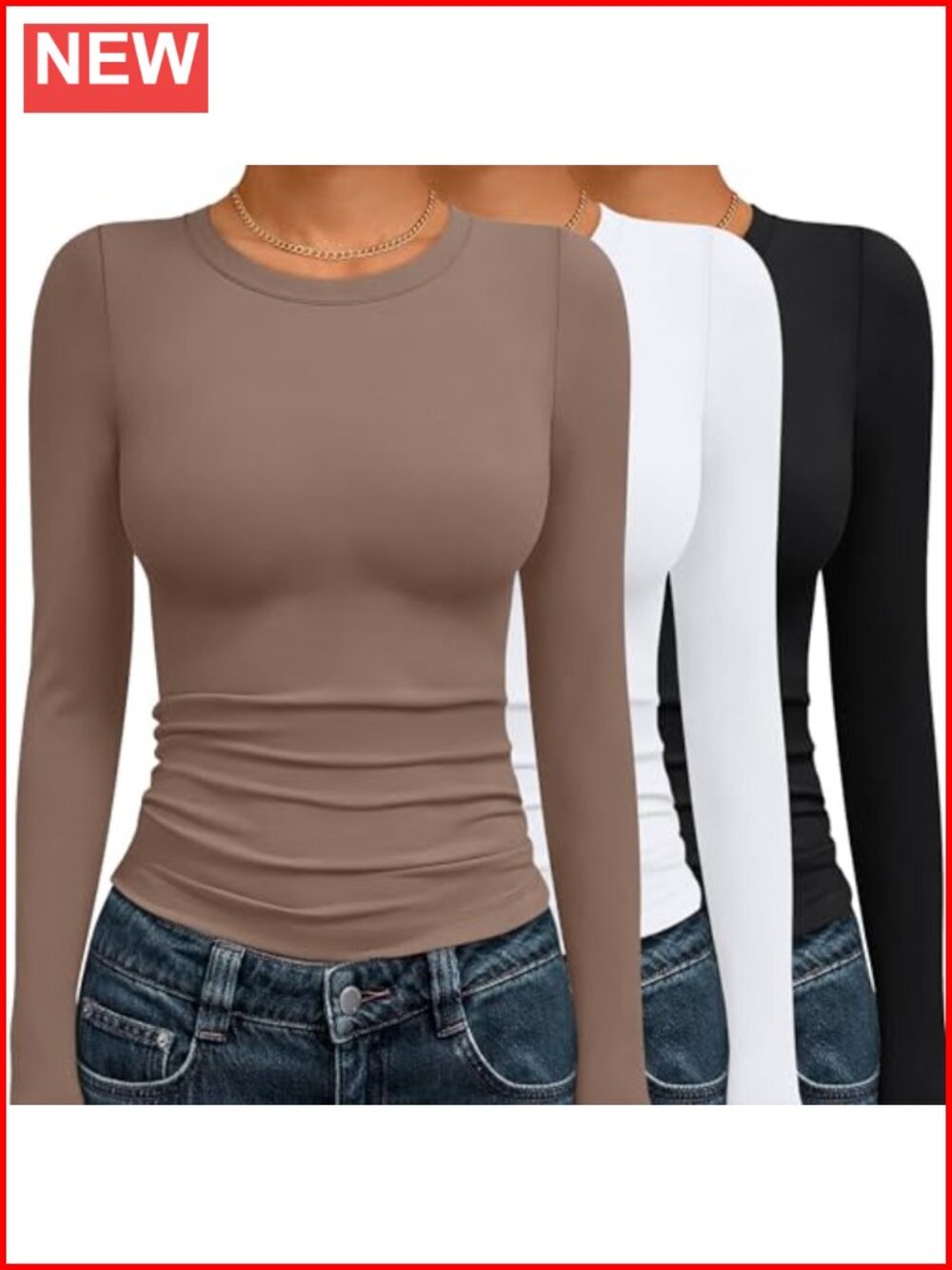 3 Pack Womens Long Sleeve Compression Tops Crew Neck Slim Fit Layering Shirts